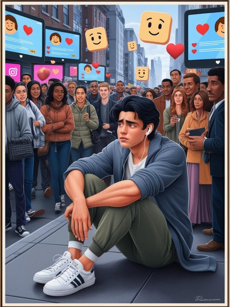 Illustration of a happy face on the outside, but a cracked and crying face within, showing hidden emotional pain.