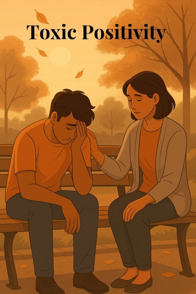 Toxic positivity: comforting someone while ignoring real emotions.